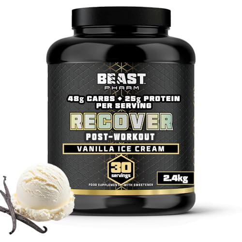 Beast - Mass Gainer 48g Carbs 25g Whey Protein Powder by Eddie Hall - Muscle Recovery and Growth - 30 Servings, 2.4kg - Vanilla Ice Cream