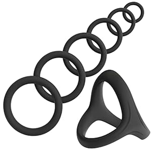Levosa® Set van 7 penisringen, 6 penisringen en 1 dubbele ring voor een hardere en langere erectie, geschikt als penis- en testikelringen, cockring geschikt voor elke maat