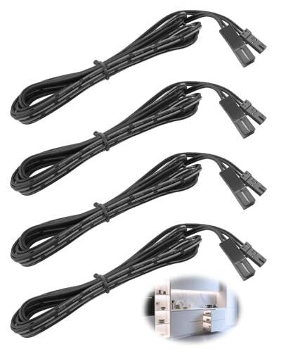 coalwop Led Verlängerungskabel für drahtlos gesteuerte Unterbaubeleuchtung in der Küche, schwarzes Kabel, 2 m, 4er-Pack Verlängerungskabel für LED-Beleuchtungssysteme