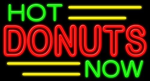 Hot Donuts Now - Letrero de cristal de neón 11733 fabricado en Estados Unidos