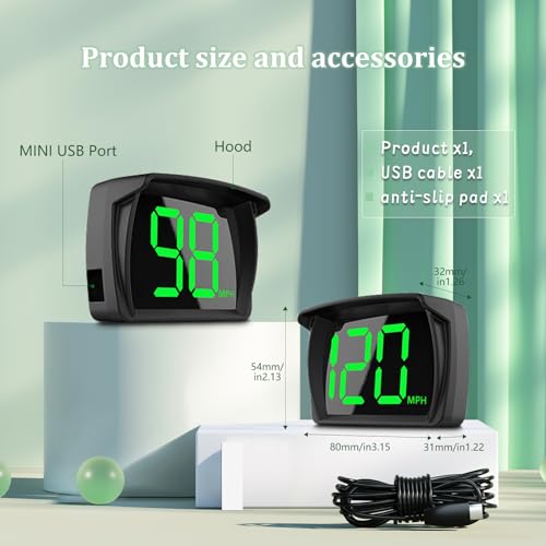 ARLRORO New Head Up Display for Cars,GPS Digital Speedometer with mph Speed, USB Cable Install,Suitable for All Car