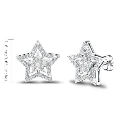 Star Earrings for Women Sterling Silver - Hypoallergenic Cubic Zirconia Earrings Hollow 2 Star Post Cartilage Stud Earrings Dainty Trendy Gifts Stuff for Men Her2