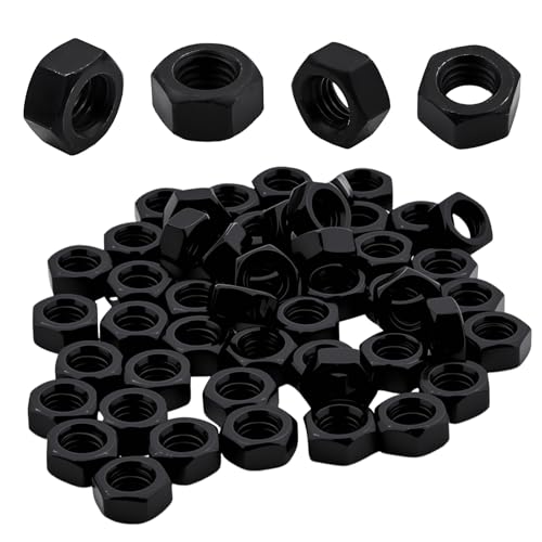 50Pcs M6 Grade 8 Hexagon Nuts Black Carbon Steel, Hex Drive, Black, for Industrial, Construction, Home Fasteners