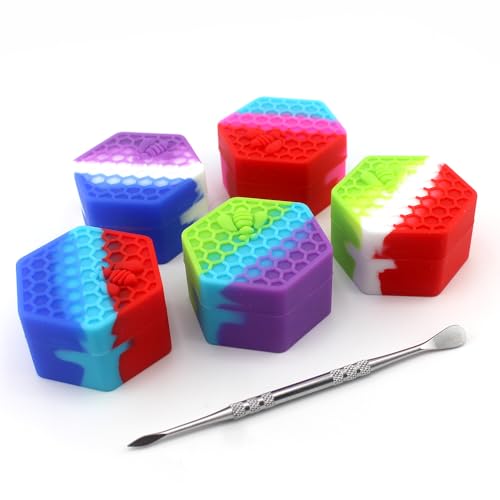 Hosercap 5pcs 26ML Silicone Containers Hexagon Non-Stick Wax Concentrate Carving Tool Multi Use Storage Jars