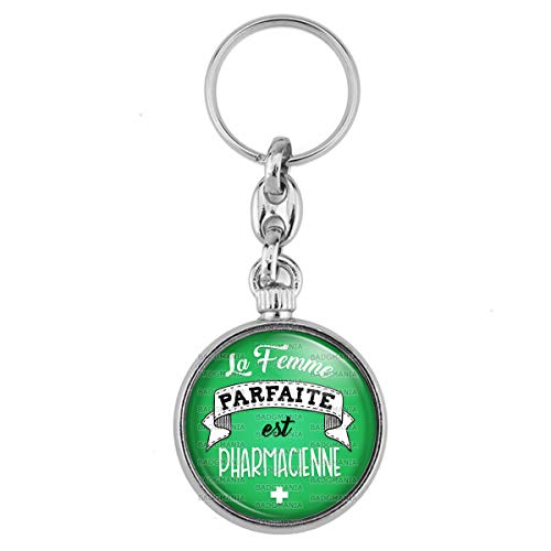 Badgmania Porte Clés Métal 2 faces La Femme Parfaite est PHARMACIENNE Humour Métier Idée Cadeau Logo 33mm Cover