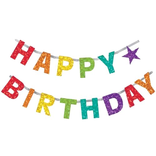 Rainbow Prismatic Happy Birthday Banner - 7.8' x 6.5' (Pack Of 1) - Sparkling Letter Party Decoration For All Ages