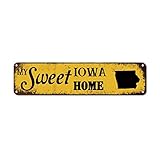 Bomehhjuli Metal Sign My Sweet Home Iowa Aluminum Metal Sign Iowa State Metal Wall Art City State Uv Protected Vintage Poster Plaque Decor for Bar Pub Shop Road Home Man Cave 24x6in
