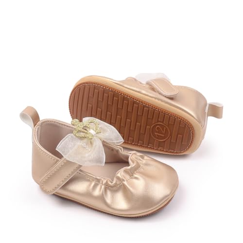 Baby Girls Mary Jane Crown Bowknot Flats Anti-Slip Soft Rubber Sole Toddler Princess Dress Shoes3