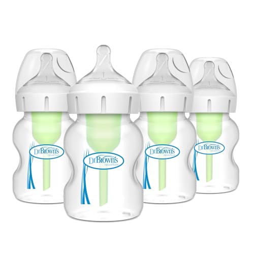 Image of Dr. Brown’s Natural Flow® Anti-Colic Options+™ Wide-Neck Baby Bottles 5 oz/150 mL, with Level 1 Slow Flow Nipple, 4 Pack, 0m+