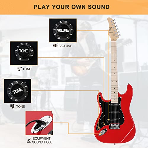 Image of GLARRY Full Size Electric Guitar for Music Lover Beginner with 20W Amp and Accessories Pack Guitar Bag (RED, Left Handed 39 inch)