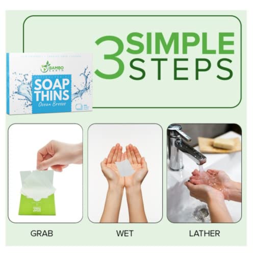 Bamboearth Antibacterial Paper Soap Sheets Strips For Hand Washing - 3 Packs Portable Disinfecting Pocket Travel Soap Sheet Dissolvable & Disposable Camping Mini Size Dry Soapsheets For Laundry Hands (Ocean Breeze Pack Of 3) #TOP3