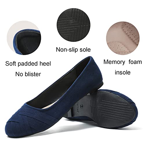 Veittes Women's Flat Shoes - Comfortable Round Toe Classic Suede Work Shoes.(2011004,Bl/Mf,10) #TOP3