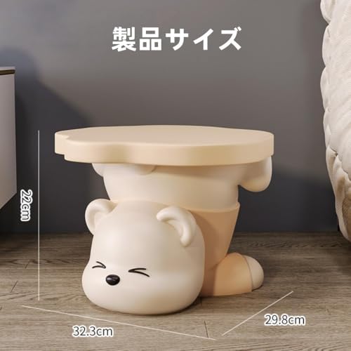 Farigrut靴交換用スツール クマ型デザイン クッション付き 角丸安全設計 取り付け不要 玄関スツール 収納ベンチ 寝室 リビング対応 省スペース かわいいインテリアチェア (33×30×22cm,クリームイエロー) [2]