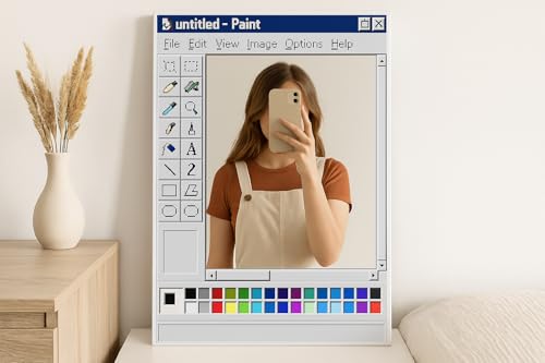 Image of Retro Paint Mirror | 12x18 Inch Wall Hanging | MS Paint-Inspired Quirky Mirror for Room Decor | Velvety Touch | Fun Gift for Creatives, Gamers, Teens, Boys & Girls