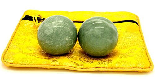 1.4'' Marble Baoding Chinese Health Stress Exercise Balls in Natural Stone Color Blackish Green Craft Collection