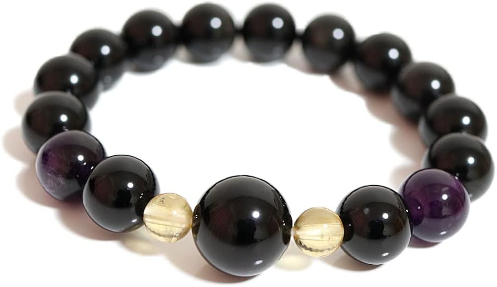 悪運を断ち切りたいあなたには、前世からの問題ですら解消するとされる悪運断絶石のモリオンと金運の上昇や運気の調和を促すアメジストを組み合わせたブレス。モリオン 黒水晶 オブシディア アメジスト シトリン 最強お守り パワーストーン パワーストーンブレス 天然石 天然石ブレスレット (17センチ)