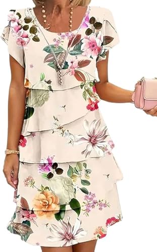 ljhjdkxf Multi-Plant Floral Print Cascade Dress,Sleeveless Boho Summer Dress for Beach Vacation,Daily Casual,Outdoor Party (Style-A,L)