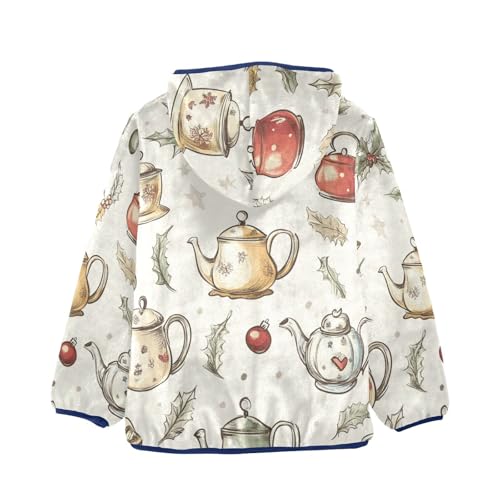 Cute Bells Teapots and Cups Girls Fleece Jacket Girls Fall Jacket Girls Zip Up Hoodie Girls Sherpa Jacket 2-10T2