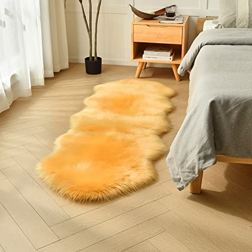Duduta Yellow Gold Sheepskin Runner Rugs 2X6 Ft, Fluffy Faux Fur Couch Sofa Covers Washable, Bedroom Nursery Living Room Decor #TOP1