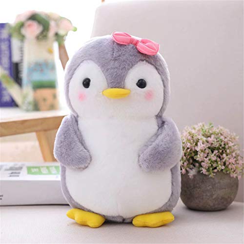 Nicole Knupfer Pingüino de peluche de pingüino, cojín de animal de peluche para niños y adultos (pingüino con lazo, 25 cm)