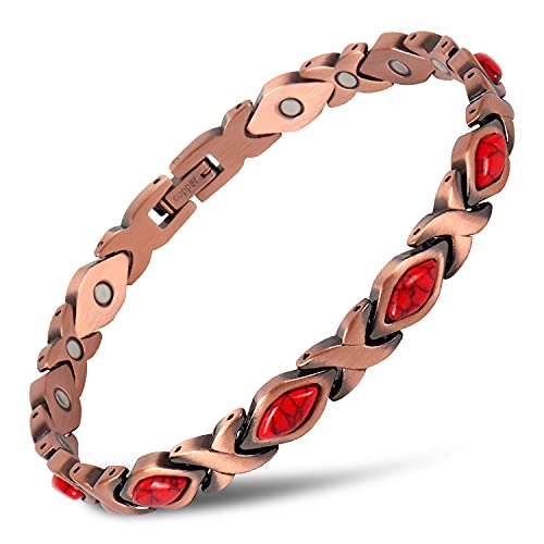 Red Turquoise Pure Copper Bracelet for Women Adjustable Bracelet