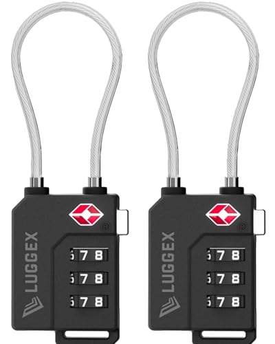 Image of LUGGEX TSA Locks for Luggage, Suitcase Locks TSA Approved, Luggage Locks, Gift Box, Ease of Use & Durable(Silver Cable,2 Pack)