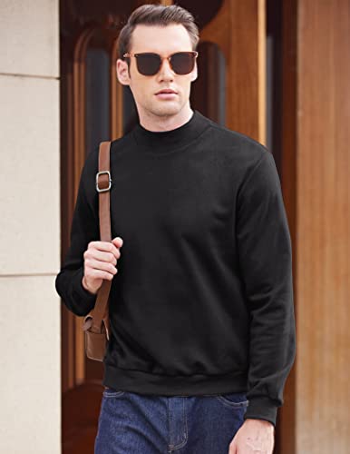 Coofandy Men's Fleece Turtleneck Sweatshirt Midweight Long-Sleeve Pullover Long Sleeve Tee Black #TOP2