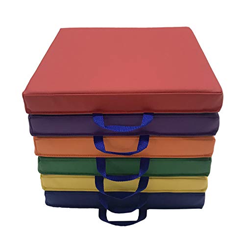 Image of Factory Direct Partners SoftScape 15 inch Square Classroom Floor Cushions with Handles; Flexible Seating for Daycare, Preschool, Playroom; 2 inch Thick Deluxe Foam (6-Piece) - Assorted, 12228-AS