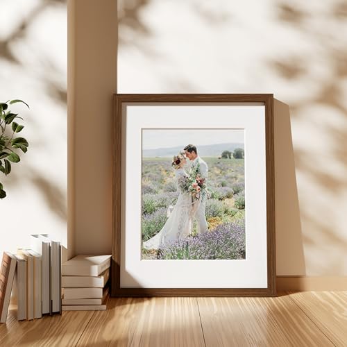 decorUhome 11x14 Picture Frame Set of 10, Display Photos 8x10 with Mat or 11x14 Unmatted for Picture Frames Collage Wall Decor, Brown
