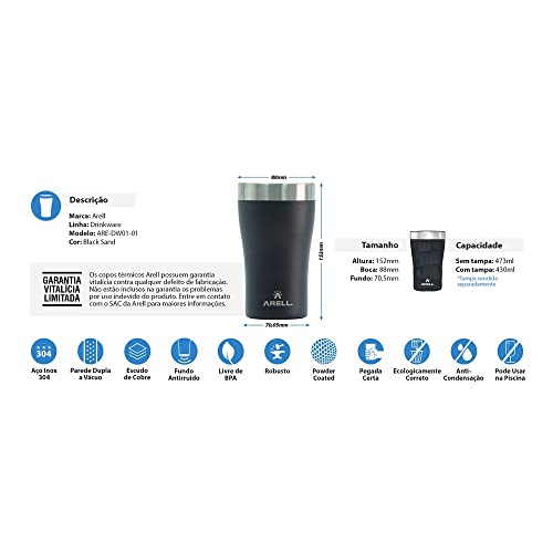 Copo Térmico Arell Tulip 500 Ml Preto