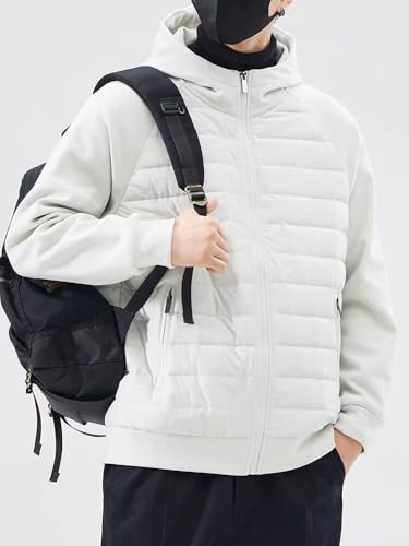 Image of Mens Puffer Jacket with Hood Packable Lightweight Quilted Jacket Full Zip Casual Splicing Winter Coats