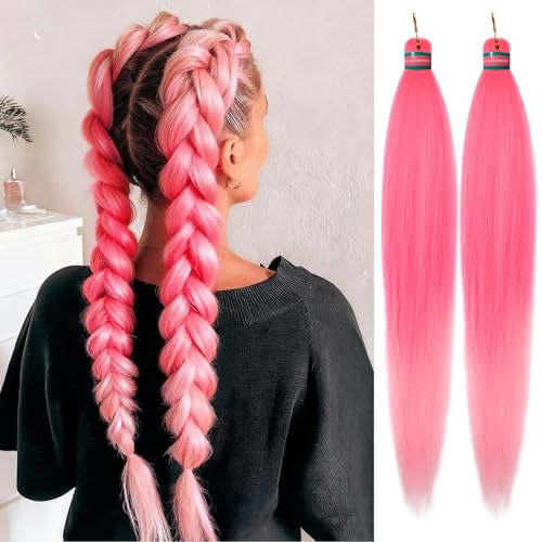 RUN SHUI Ombre Pink Pre stretched Braiding Hair 2 Packs Pre feathered Braid Hair Extensions 30 Inches Synehetic Hair Braids