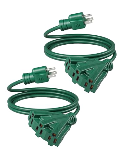 DEWENWILS 6FT Outdoor Extension Cord, Green Extension Cord 13A/1625W, Weatherproof 16/3 SJTW Power Cable with Multiple Outlet, Christmas Decor Landscaping String Lights, ETL Listed, 2 Pack