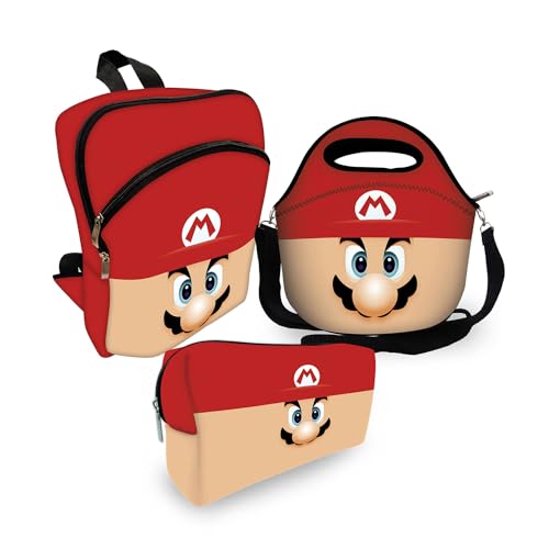 Kit Mochila Escolar + Lancheira+ Estojo Mário