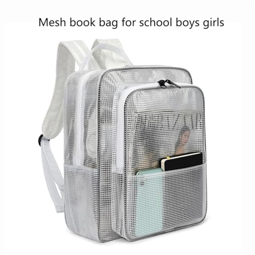 Clear XL Heavy Duty Mesh Backpack, Light Flight Clear Backpack Heavy Duty Transparent Backpack for Work Sport Travel (45 * 35 * 20 cm), White3