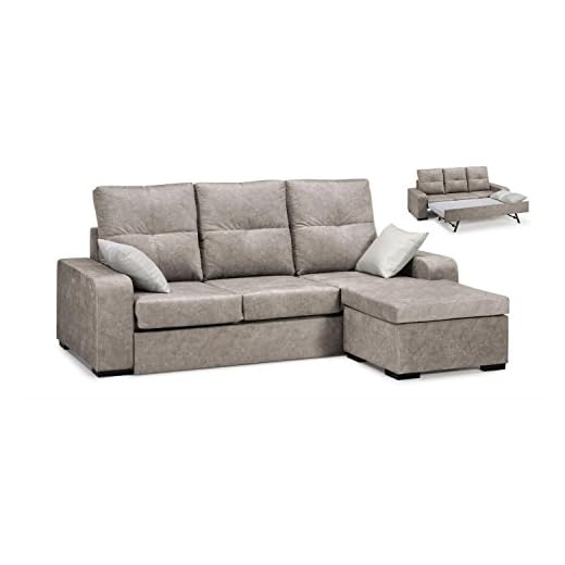 Mueble Sofá Cama con ChaiseLongue, Color Beige, Somier y Colchón incluidos, cheslong ref-88
