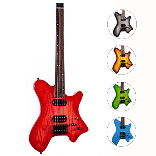 Censtar Headless Electric Guitar,6 String Solid Body Travel Guitar,Roasted Maple Neck And Ash Body Stainless Steel Frets Electric Guitar,24 Frets Electric Guitar #TOP1