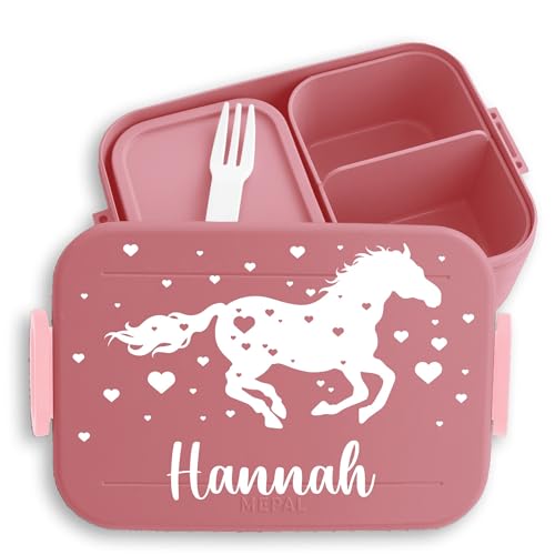 Kinder Bento Box Midi Lunchbox f&uuml;r Mepal Bentobox - Pferd Pferdem&auml;dchen Pferdemotiv Reiten Pferde - 900 ml - Rosa - brotdose m&auml;dchen personalisierte brotdosen horse pferdefans brotzeitdose name