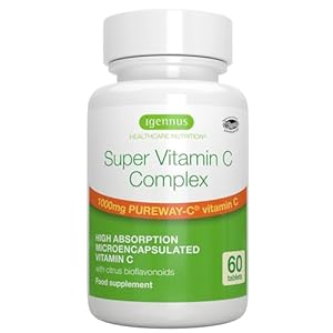 Super Vitamin C Complex 1000mg, High Absorption 24-Hour Action Pureway-C, Clean Ingredients, Non-Acidic & Gentle, Vegan, 60 One-A-Day Tablets, by Igennus