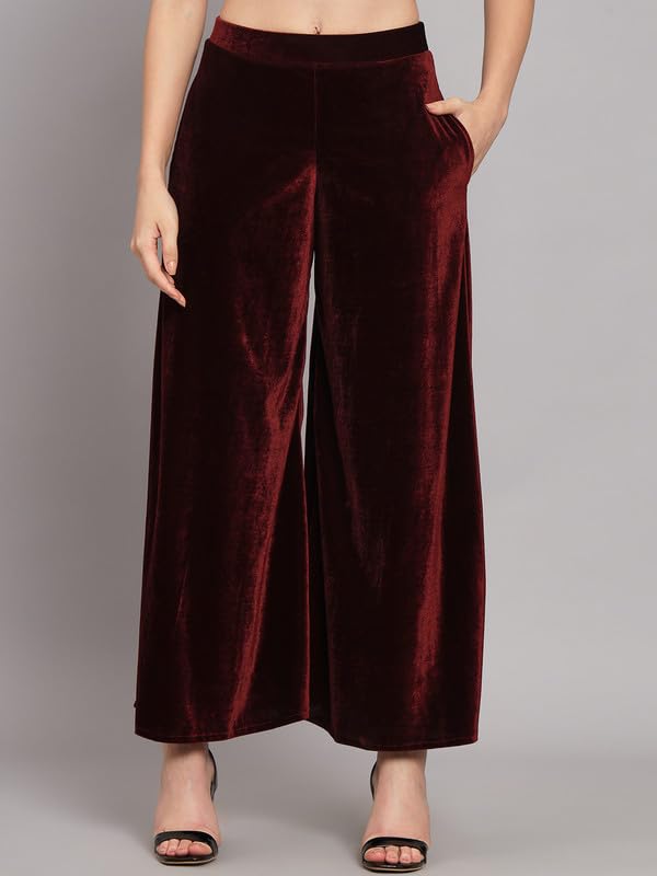 Image of Vaararo Velvet Co-Ords for Women | One Sleeve Crop Top with Palazzo Set Casual Party Dress
