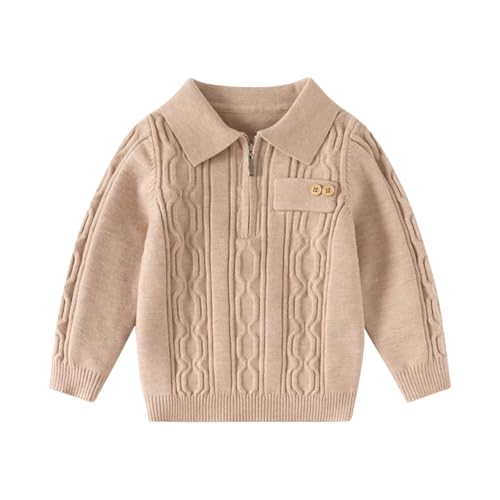 Boys Girls Argyle Sweaters Half Zip Flip Collar Long Sleeve Pullover Sweater Cable Knit Uniform Sweater Fall Winter Clothes