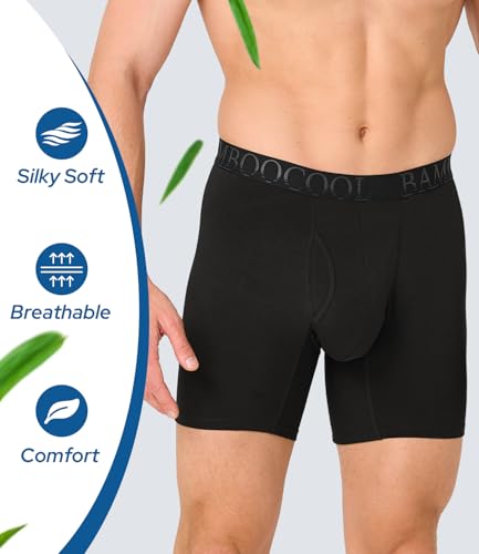 Image of BAMBOO COOL Men's Underwear Boxer Briefs Fly with Built-in 3D Pouch Comfortable Cool Underwear for Men 4 Pack