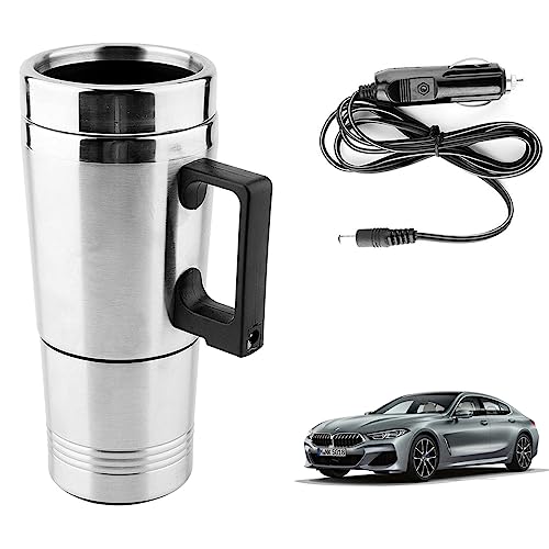 Image of Oshotto 12V Stainless Steel Car Heating Kettle /Mug, Travel Friendly electric Tea /Coffee maker Compatible with BMW 8 Series (300ml) - Silver