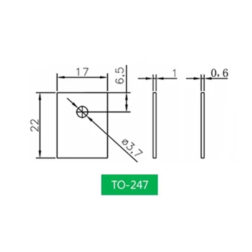 Radiator tranzystorowy dużej mocy z otworem — płyta ceramiczna z tlenku glinu (0,635/1 mm) do TO-220, TO-247 i innych(17x22x0.635mm)