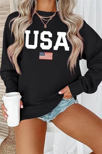 Image of Dressmine Womens USA Shirt Casual Long Sleeve Graphic Tees Knit Crew Neck Sweatshirts Loose Pullover