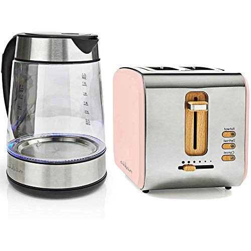 TronicXL 1,7l Glas beleuchteter Wasserkocher Edelstahl + Toaster Wasser Kocher beleuchtet mit einstellbarer Temperatur…
