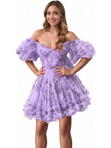 Off The Shoulder Floral Homecoming Dresses Short 2025 Floral Corset Prom Dress