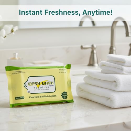 Image of Easy Bath Wipes | Enriched with Aloe Vera & Vitamin E | Extra Large 32x32 cm Wet Wipes for Gentle Cleansing | Bathing Wipes for Adults & Elderly | 10 Wipes Per Pack | Combo of 3 (Total 30 Wipes)