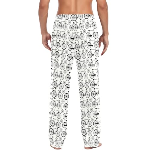 Men's Bicycle Bike Print Pajama Pants with Pockets - Straight Fit Cotton Sleep Bottoms for Lounge & Nightwear#9853
