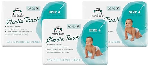 Image of Amazon Brand - Mama Bear Gentle Touch Diapers, Size 4, 37 Count (Pack of 3)